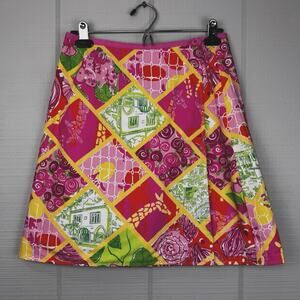 Lily Pulitzer Reversible Wrap Mini Skirt Giraffe Wildlife Animal Floral Print